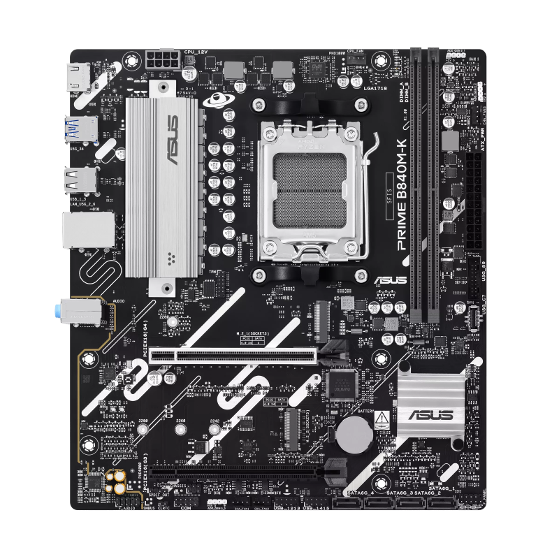 Asus PRIME B840M-K, Processor family AMD, Processor socket AM5, DDR5, Supported hard disk drive interfaces SATA, M.2, Numbe