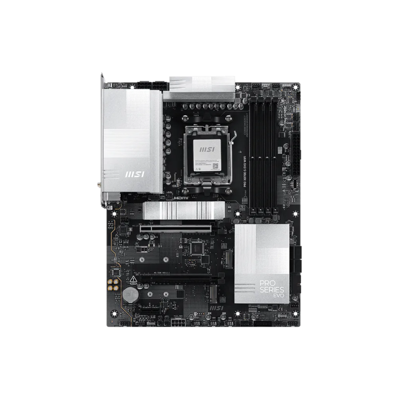 MSI PRO X870E-S EVO WIFI, Processor family AMD, Processor socket AM5, DDR5, Supported hard disk drive interfaces SATA, M.2