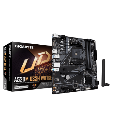 Gigabyte A520M DS3H WIFI6E, Processor family AMD, Processor socket AM4, DDR4, Supported hard disk drive interfaces SATA, M.2