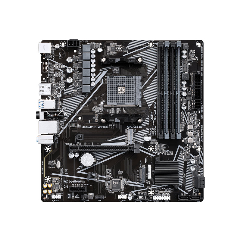 Gigabyte B550M K WIFI6E, Processor family AMD, Processor socket AM4, DDR4 SDRAM, Supported hard disk drive interfaces SATA