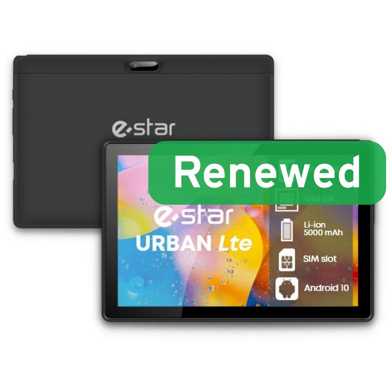 ESTAR Renewed Grade B, 10.1 URBAN Tablet 4GB, Black, 64 GB, Android
