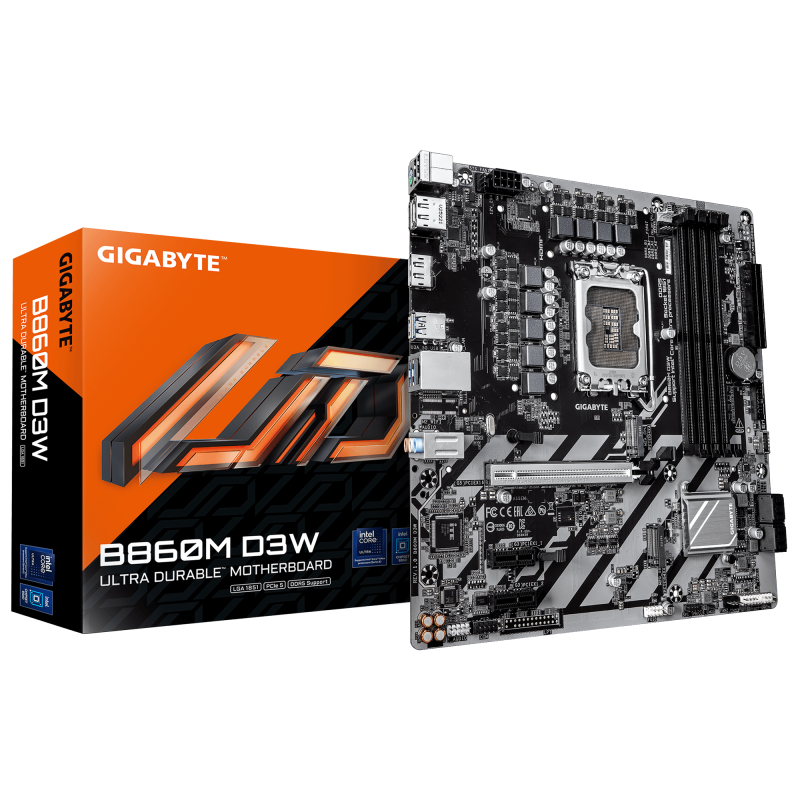 Gigabyte B860M D3W, Processor family Intel, Processor socket LGA1851, DDR5, Supported hard disk drive interfaces M.2, SATA