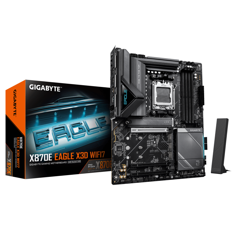 Gigabyte X870E EAGLE X3D WIFI7, Processor family AMD, Processor socket AM5, DDR5, Supported hard disk drive interfaces M.2