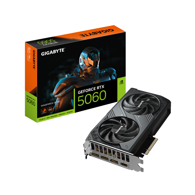 Gigabyte GeForce RTX 5060 WINDFORCE OC 8G, NVIDIA, 8 GB, GeForce RTX 5060, GDDR7, HDMI ports quantity 1, PCI-E 5.0 Gigabyte GeForce RTX 5060 WINDFORCE OC 8G, NVIDIA, 8 GB, GeForce RTX 5060, GDDR7, HDMI ports quantity 1, PCI-E 5.0