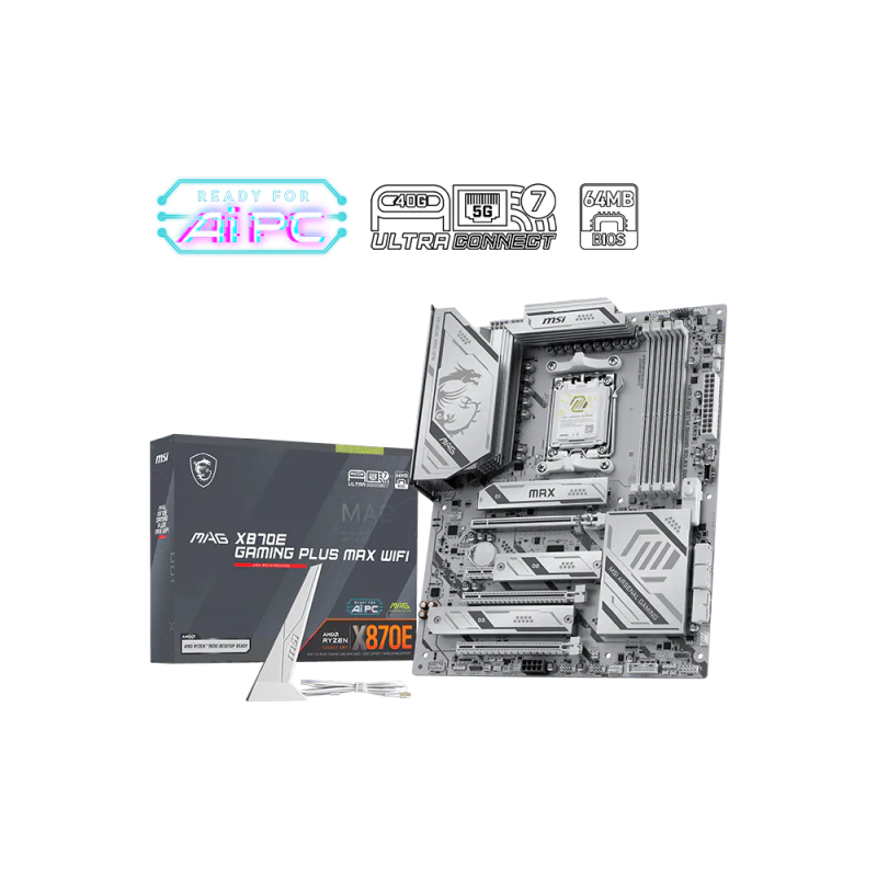MSI MAG X870E GAMING PLUS MAX WIFI, Processor family AMD, Processor socket AM5, DDR5, Supported hard disk drive interfaces S MSI MAG X870E GAMING PLUS MAX WIFI, Processor family AMD, Processor socket AM5, DDR5, Supported hard disk drive interfaces S